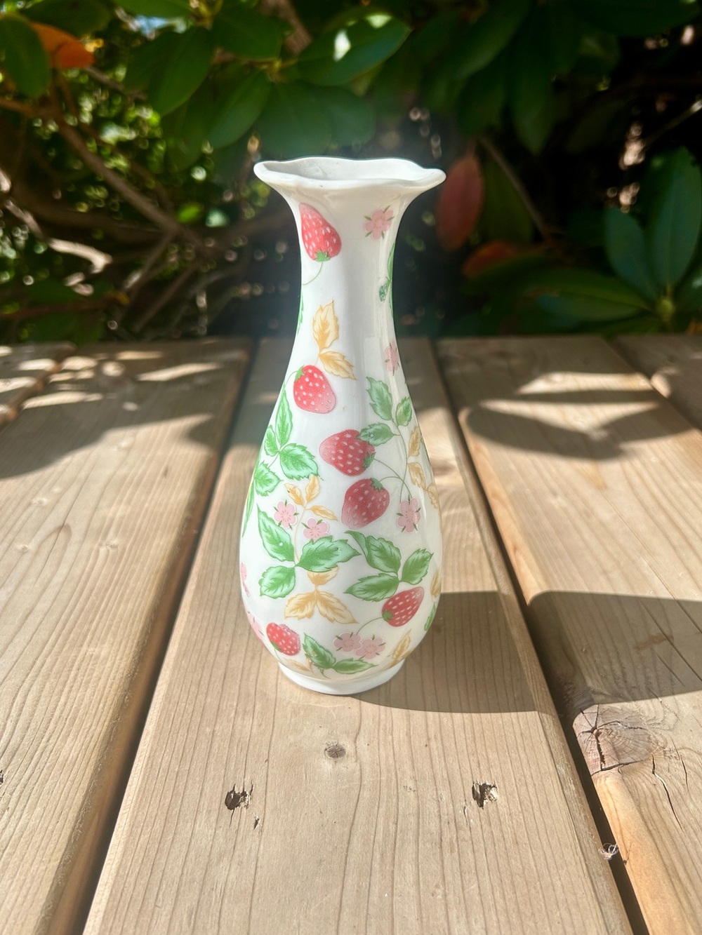Vintage Strawberry Porcelain Vase by Crown Dynasty